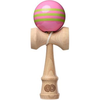 Kendama Kaizen 3 Rayures - Rose avec Rayures Vertes - Vernis