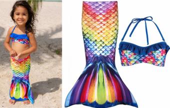 Finfun jupe de sirene + haut bikini rainbow reef sans monopalme
